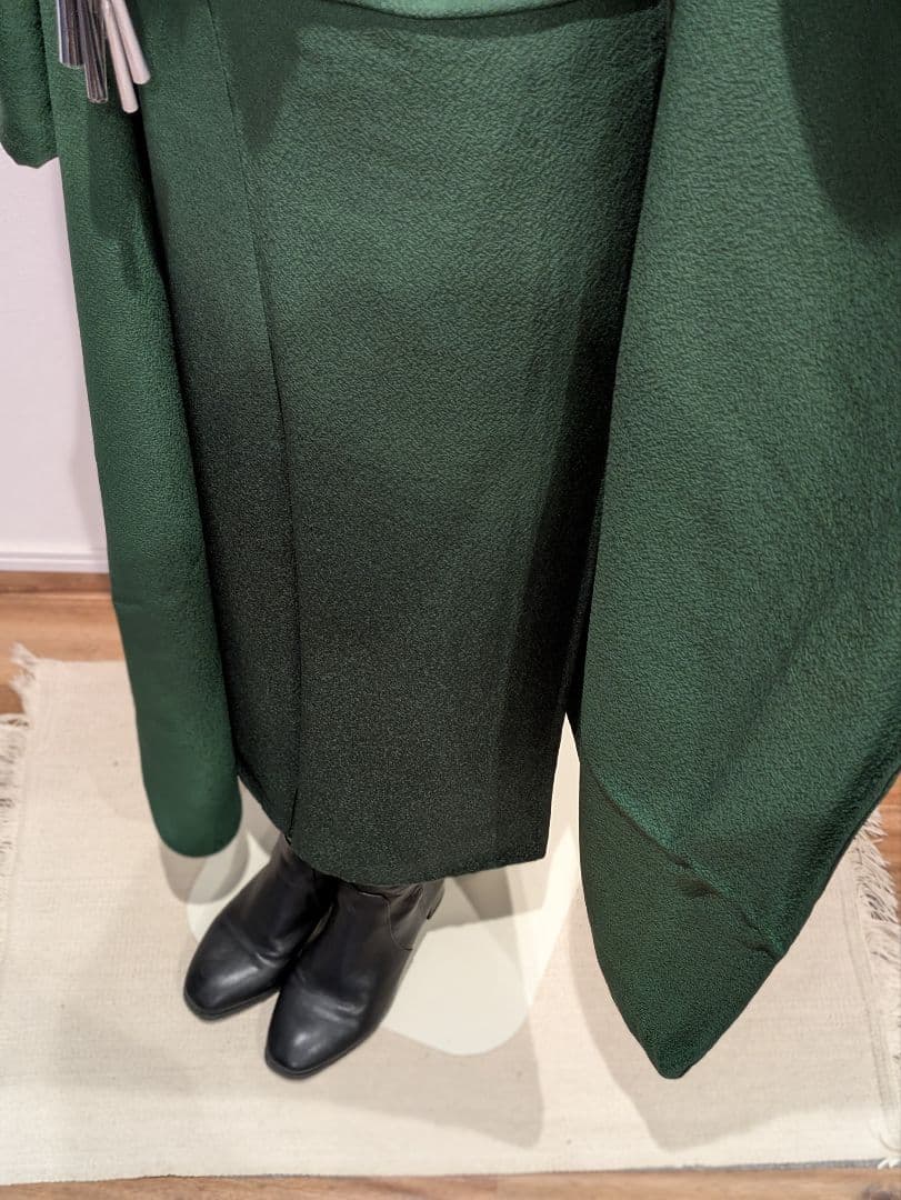 振袖フルセット 身丈165裄69.5 色無地 緑 三つ紋 逸品