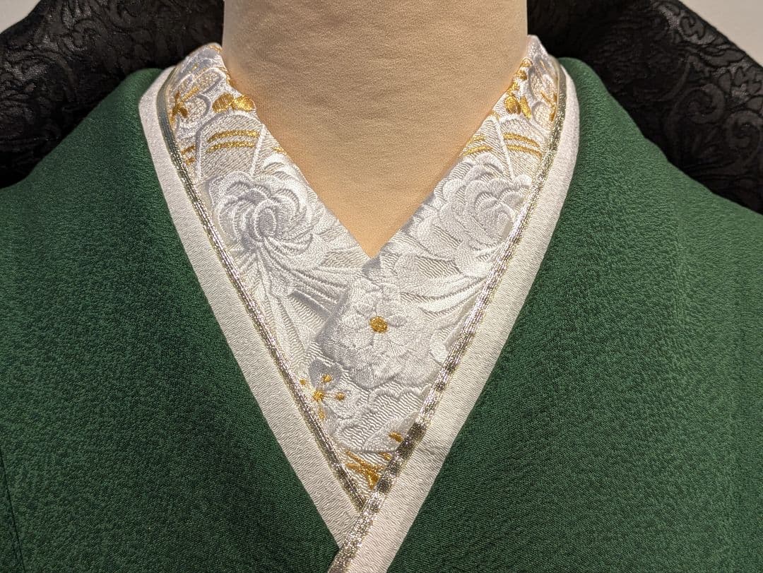 振袖フルセット 身丈165裄69.5 色無地 緑 三つ紋 逸品