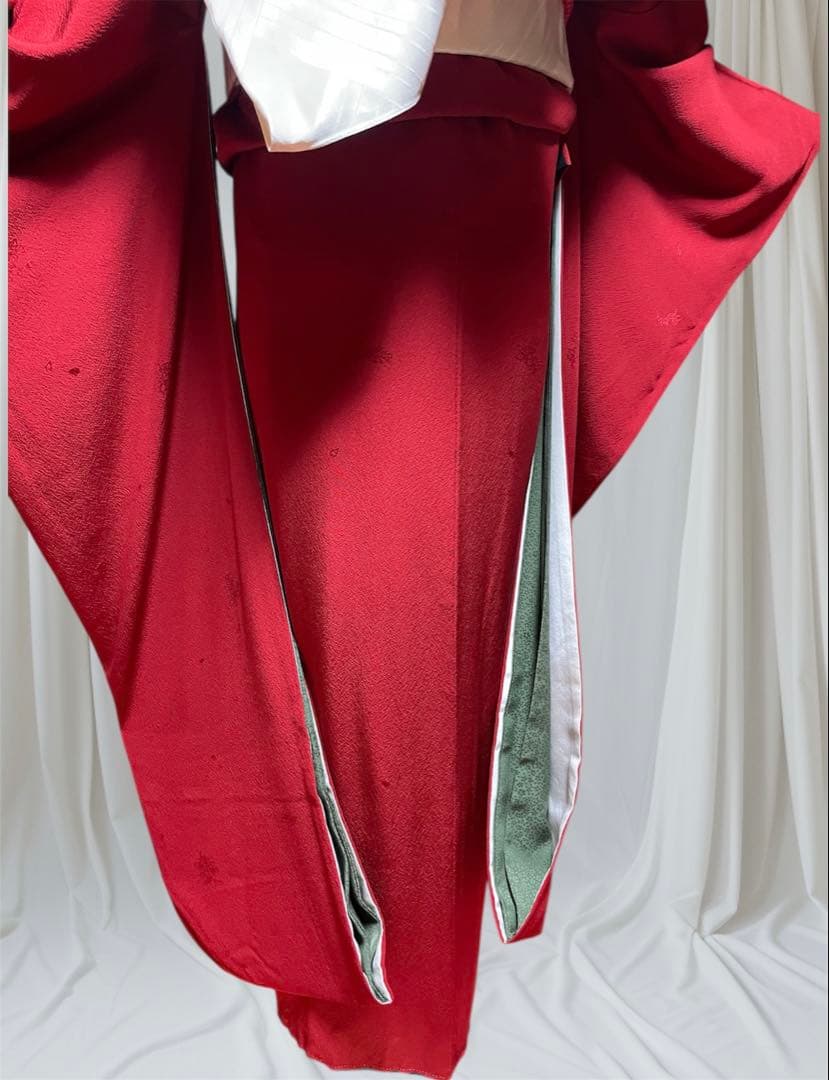 ファーショール付き 振袖 フルセット 山本寛斎 赤 白 無地