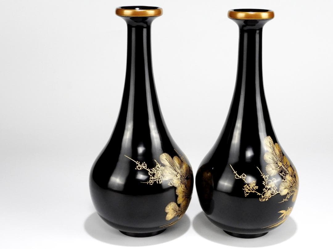 時代 輪島塗 沈金 松竹梅 酒器揃 徳利 一対