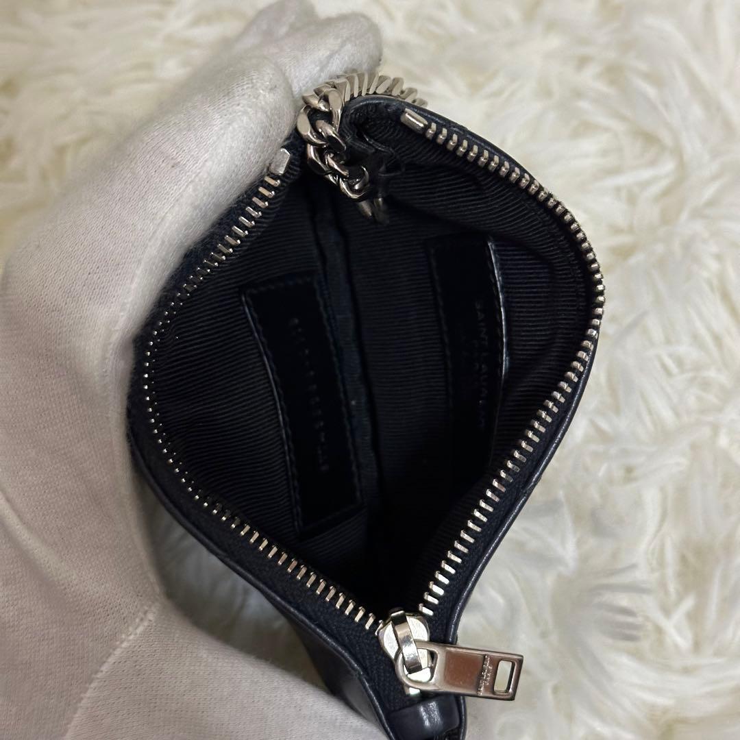 SAINT LAURENT ケース キルティングレザー シルバーロゴ 黒