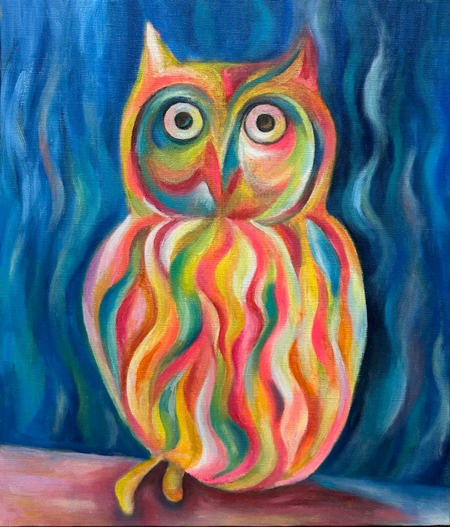 幸運を呼ぶフクロウART・油絵・原画・油彩画・インテリア・アニマルアート・開運