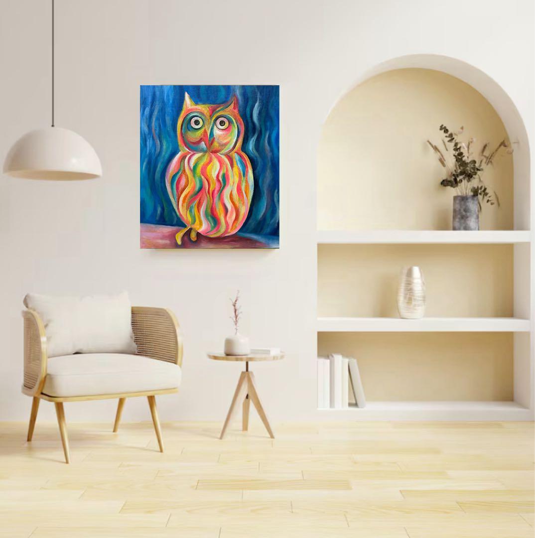 幸運を呼ぶフクロウART・油絵・原画・油彩画・インテリア・アニマルアート・開運