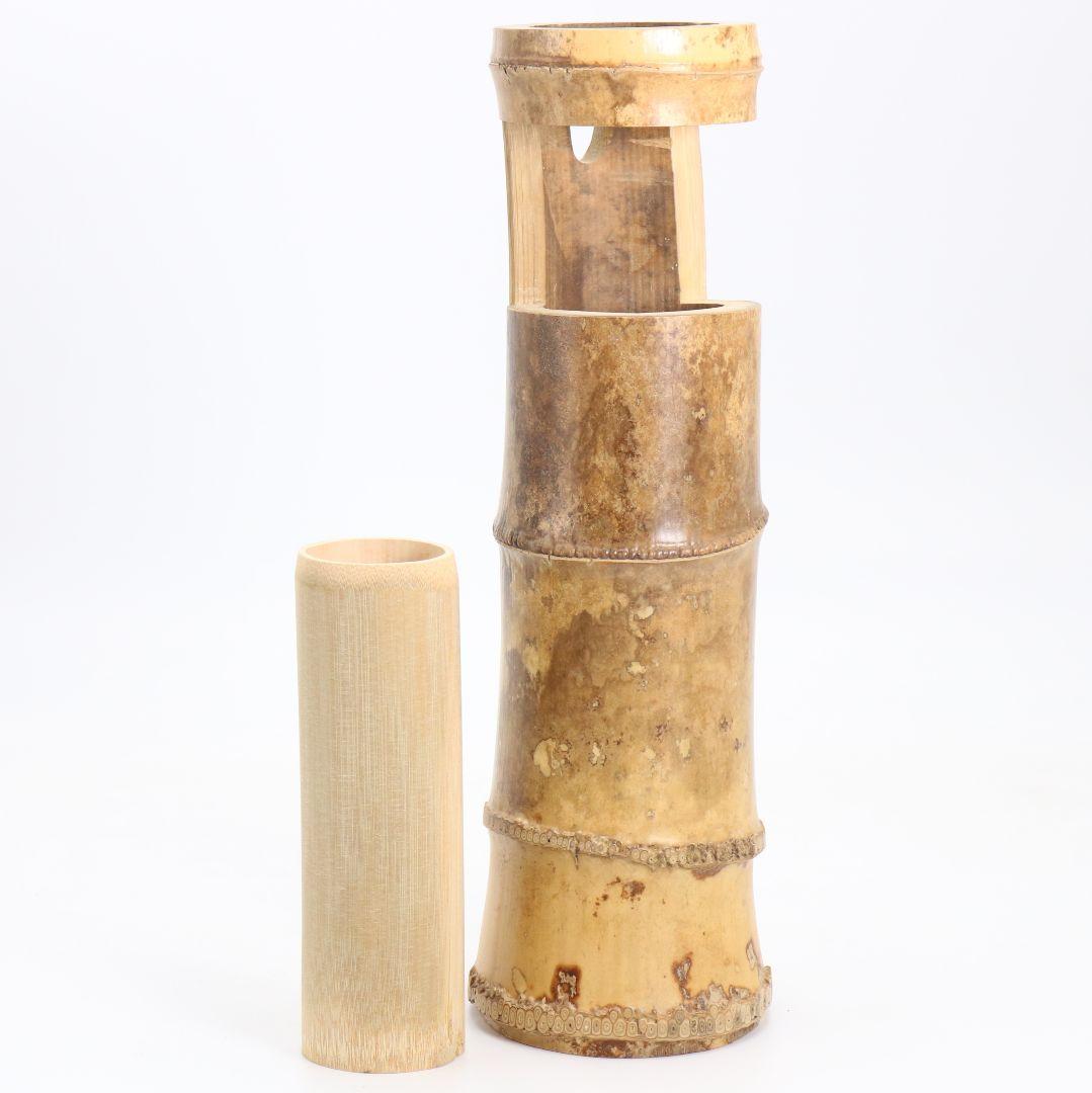 黒田正玄作 竹一重切花生 竹花入 裏千家十五代鵬雲斎書 茶道具　AZ751　DD