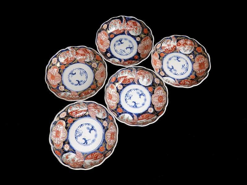 古伊万里　金襴手　枝垂れ桜に花の図　膾皿　5客　C738AS-fbef