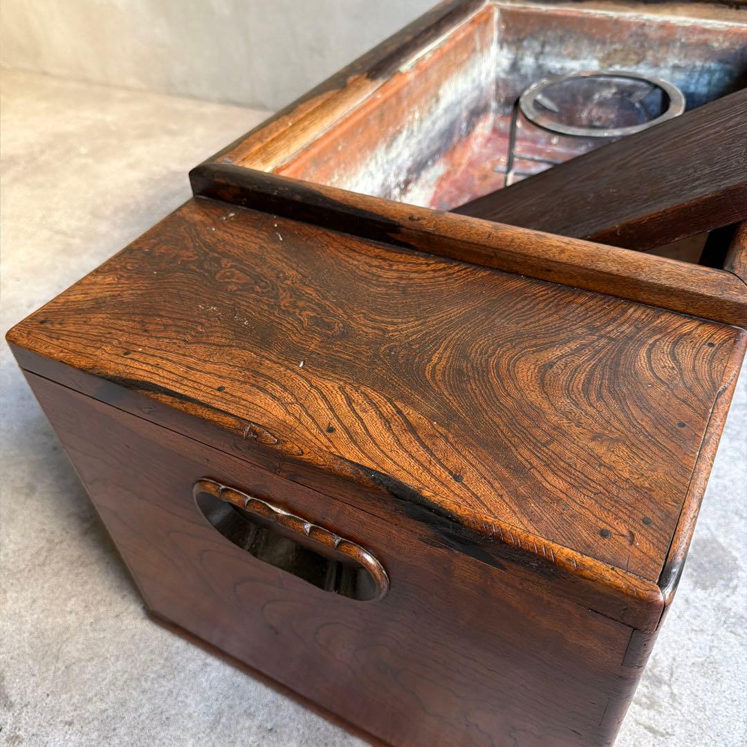 当時物　関東火鉢 欅 長火鉢　欅　黒柿　猫板　時代家具　アンティーク
