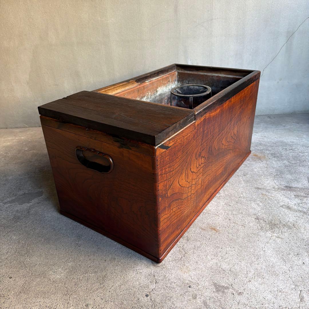 当時物　関東火鉢 欅 長火鉢　欅　黒柿　猫板　時代家具　アンティーク