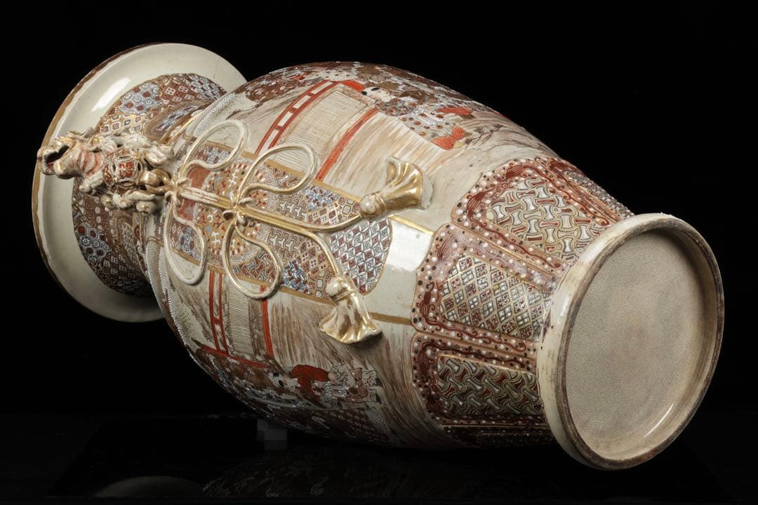 【極上薩摩焼】特大金襴手色絵 獅子　香炉 飾壺 陶器　骨董 古美術　アート　花瓶