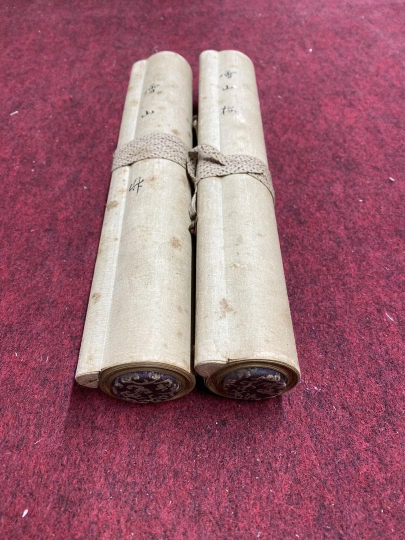 在銘(雪山) 梅竹図 絹本 双幅 時代物 掛軸24120701