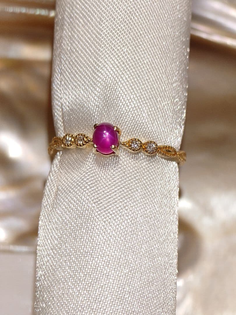 さ*ー様 K18天然スタールビー　ダイヤモンド　リング　10号