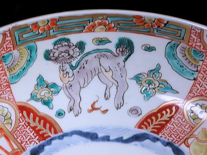 古伊万里　色絵　花鳥紋に獅子の図　深鉢　D285AS-CQm
