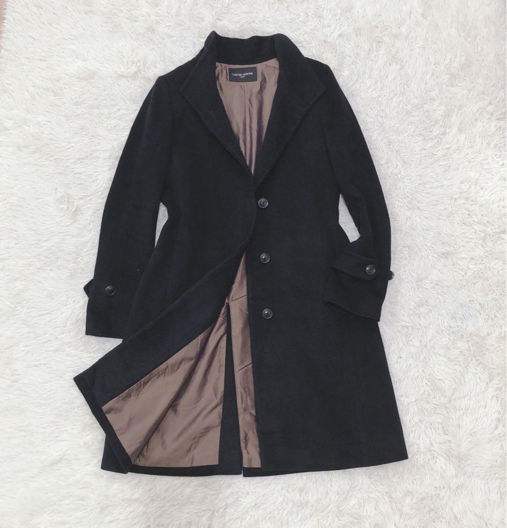 【極美品】ユナイテッドアローズ アンゴラ混 ロングコート ブラック サイズ40