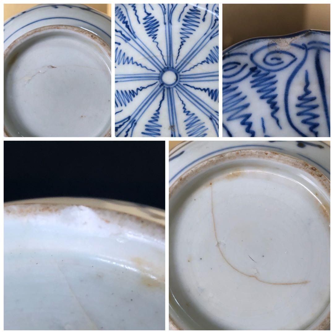 《レ》伊万里 染付 輪花 よろけ紋 小皿12客 木箱 251119え4