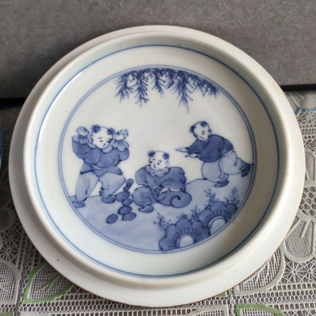 【美品】平安徳永造／染付山形・青白色 陶器 水差し（共箱付き）