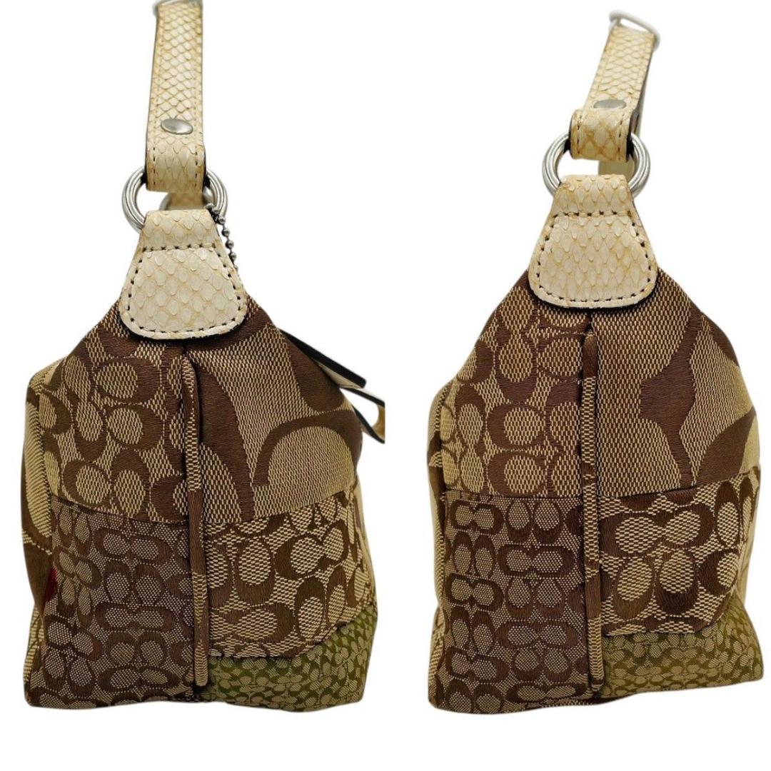 美品 コーチ ハンドバッグ アクセサリーポーチ キャンバス ブラウン 1491