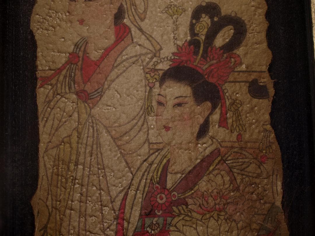 骨董市　掘り出し品中国　敦煌莫高窟壁画 人物像 発掘品 AK1796B8-3