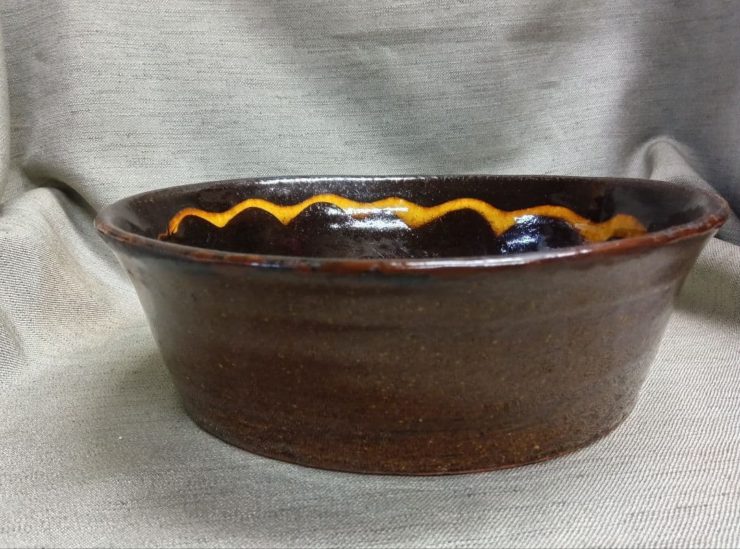 民芸　布志名焼　船木道忠　スリップウエア　楕円深鉢