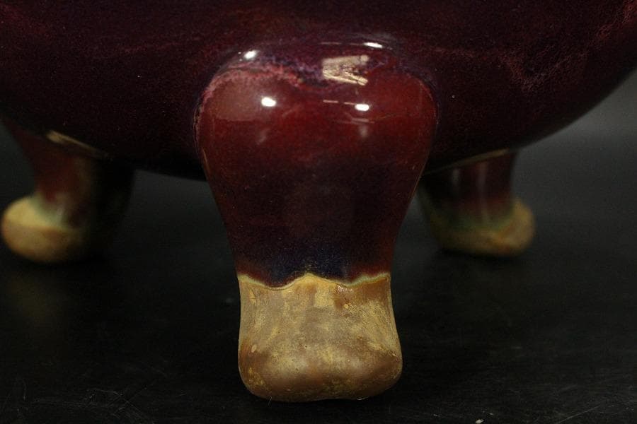 中国美術 鈞窯 紫斑釉 三足 双耳 香炉 高33.5cm(LC121)