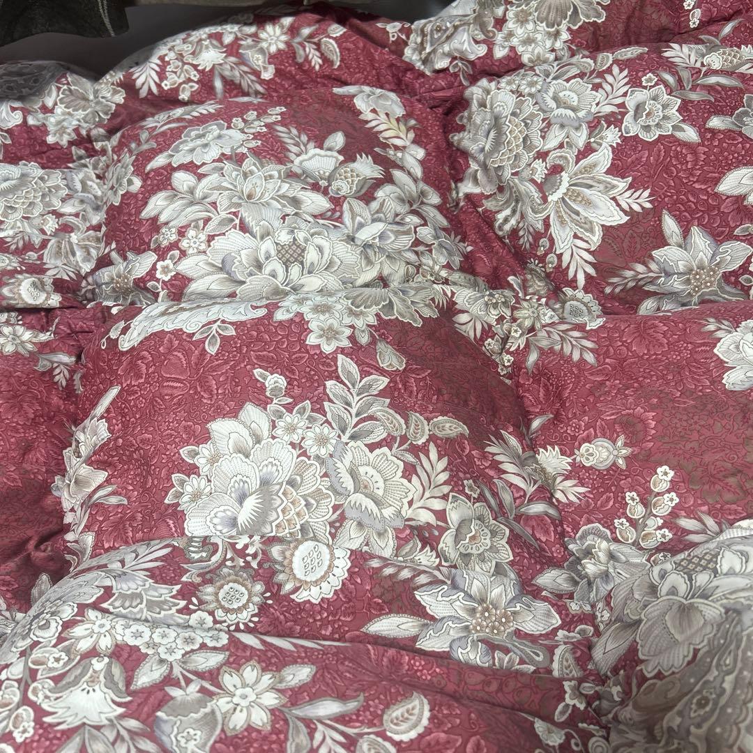西川 羽毛布団 花柄 赤