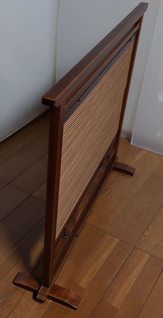 #和風衝立#間仕切り　燻し竹　変わり織り暖簾使用　和風１枚式衝立