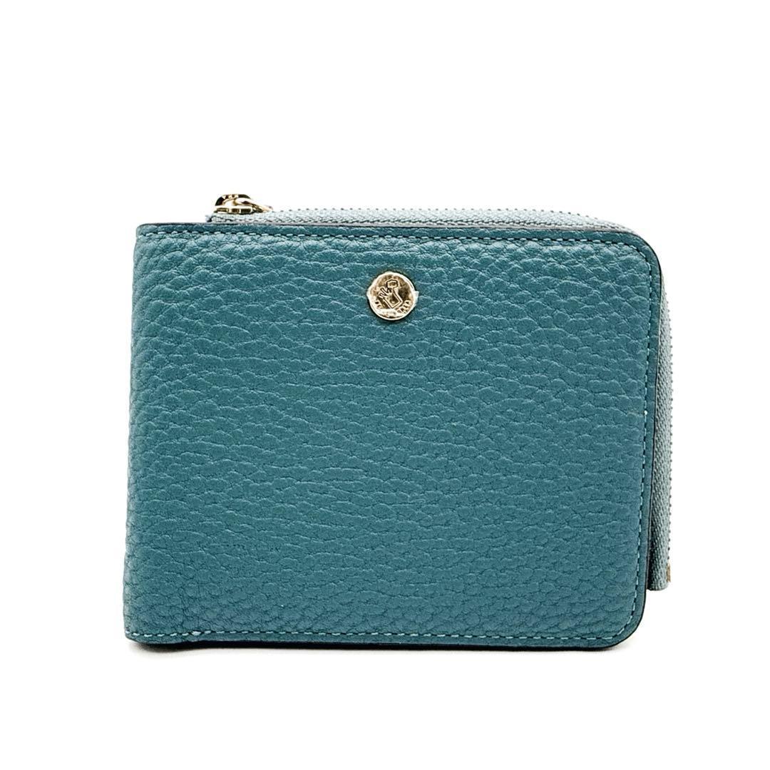 【未使用級】ペレボルサ 二つ折り財布 コンパクト L字ファスナー ブルーグレー