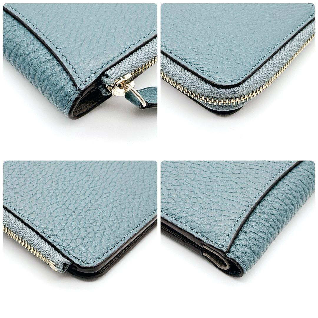 【未使用級】ペレボルサ 二つ折り財布 コンパクト L字ファスナー ブルーグレー