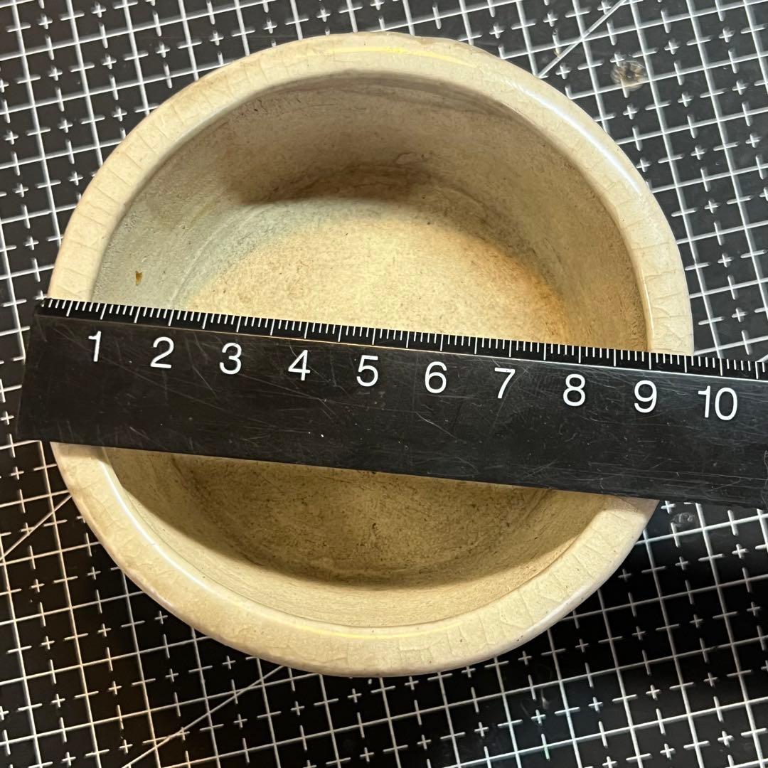 812.佐野大助 赤繪模様紋兽足丸 盆栽鉢 模木鉢 9.7*4cm