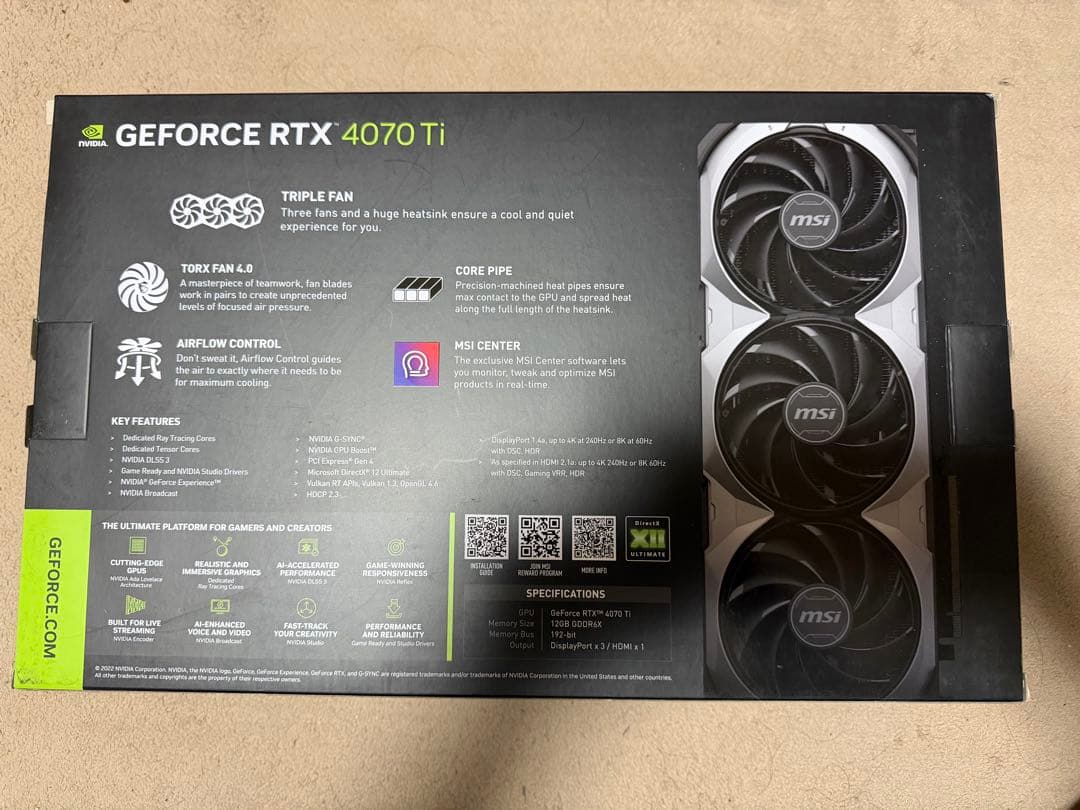 グラフィックボード・グラボ・ビデオカード MSI GeForce RTX 4070 Ti VENTUS 3X 12G OC