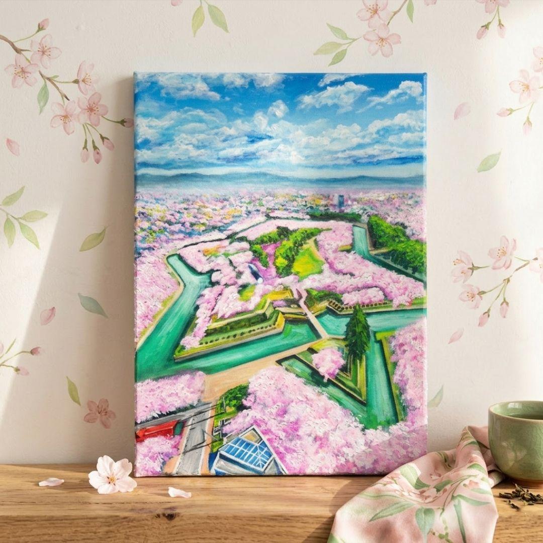 油絵 油彩 油彩画 絵 絵画【五稜郭の春】