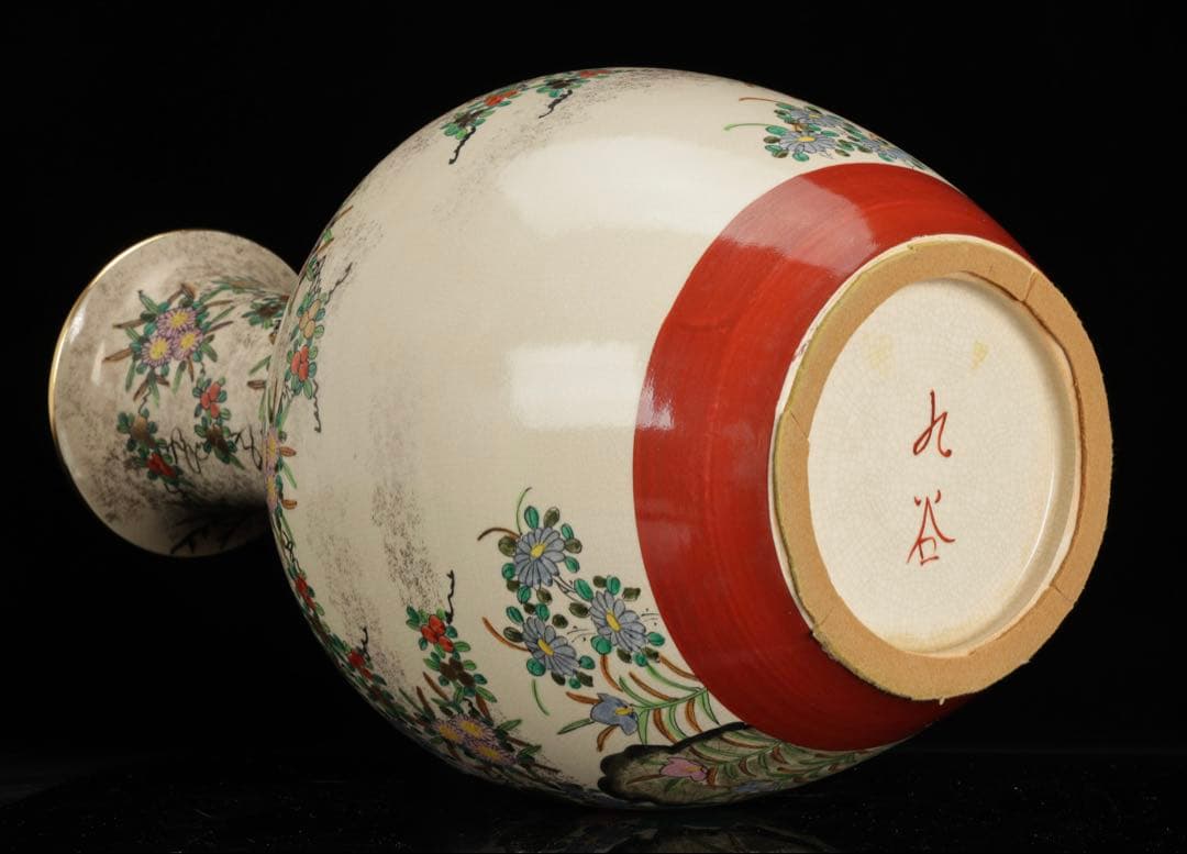 九谷焼 金彩色絵 花鳥図 大花瓶 飾壺 高さ46cm古美術品 骨董品