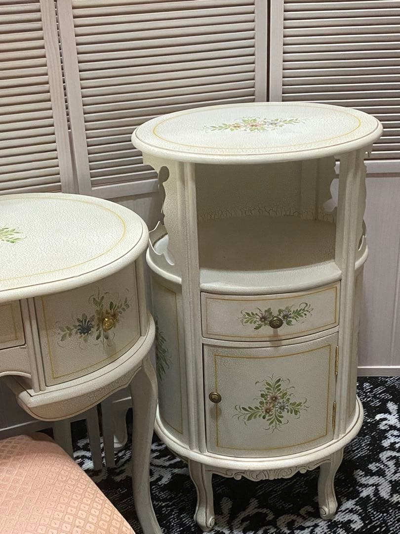 ホワイト シャビー♦️高級ドレッサー&スツールセット♦️希少ハンドペイント♦️送料込