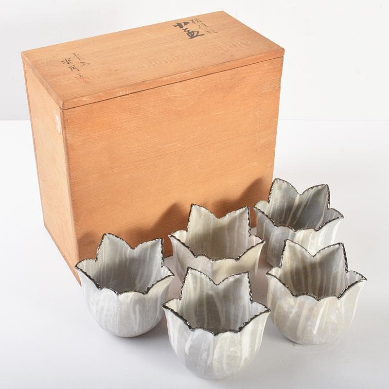 和食器　平安　半月造　桔梗形　小鉢　五客　共箱　D　R6726