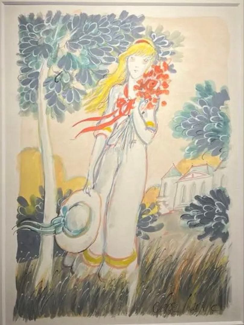 美品　Serge Marjisse【エコルとひなげしの花】肉質画