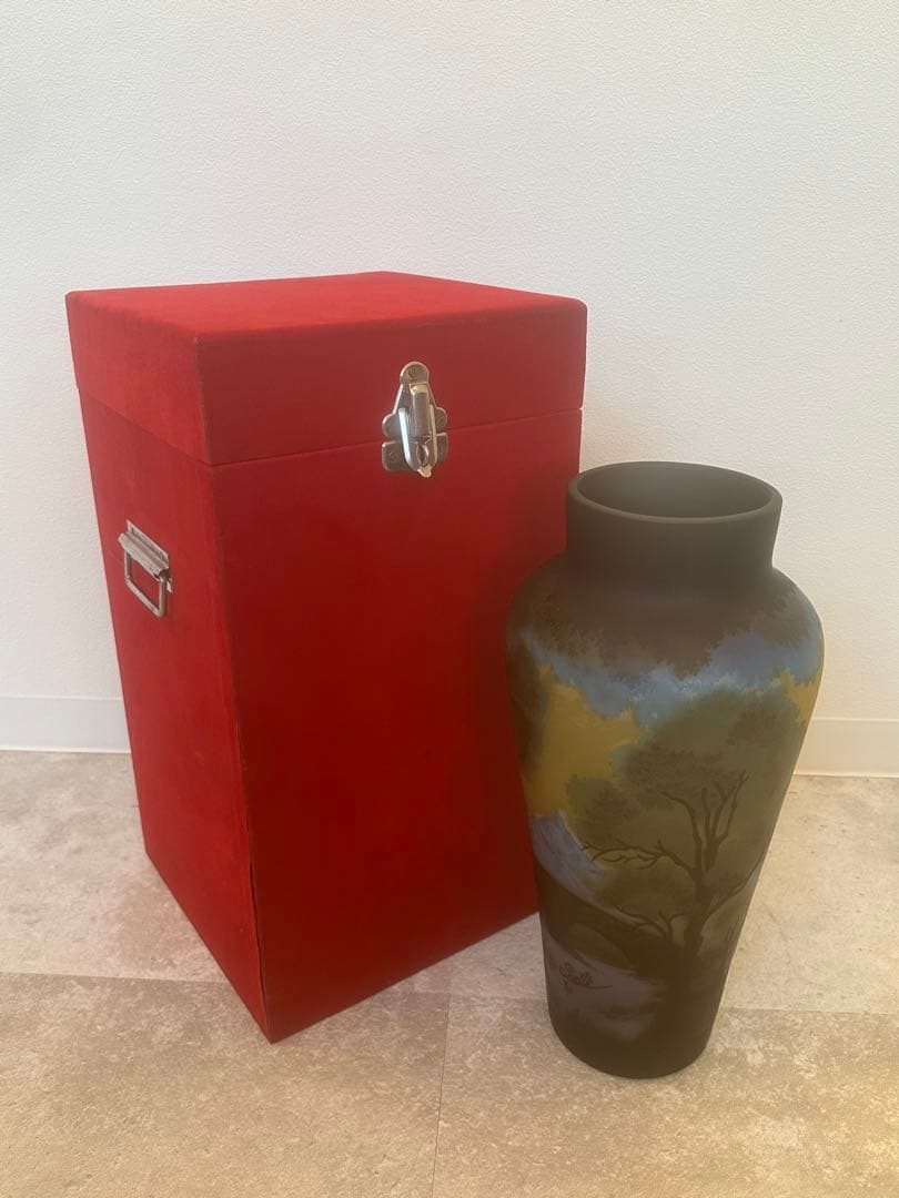 ルーマニア　チップガレ工房　TIP Galle 風景文花瓶　エミール　ガレ　箱入