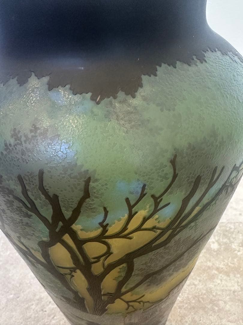 ルーマニア　チップガレ工房　TIP Galle 風景文花瓶　エミール　ガレ　箱入