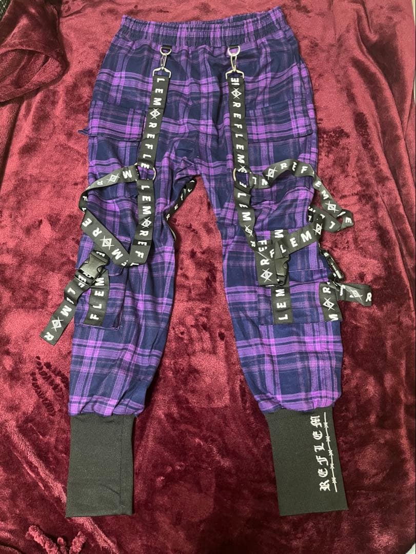 REFLEM ハーネスカーゴパンツ 紫 チェック