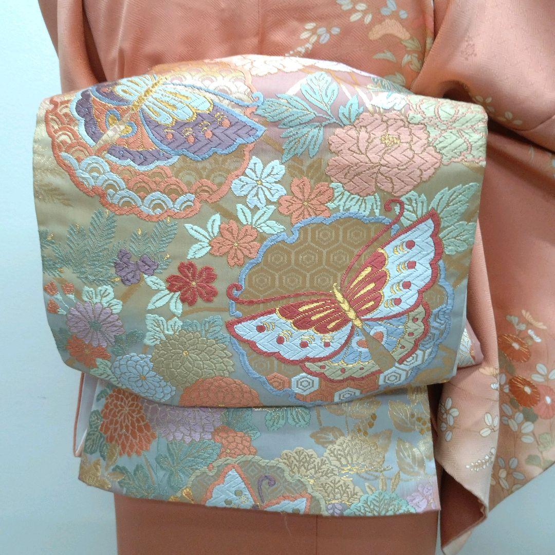 735　半額セール　正絹　鈴乃屋誂え　珊瑚色　訪問着　 4点フルセット