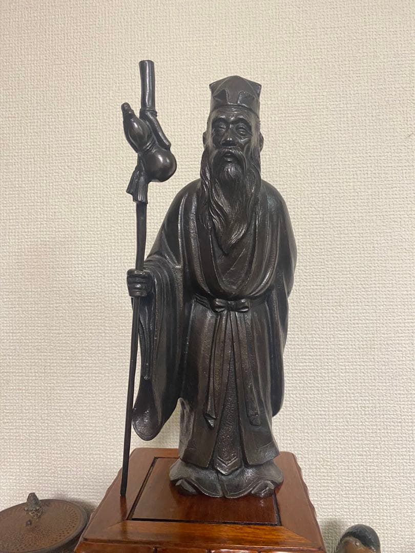 銅製壽老人 置物 高村泰正在名 年代物  保管品