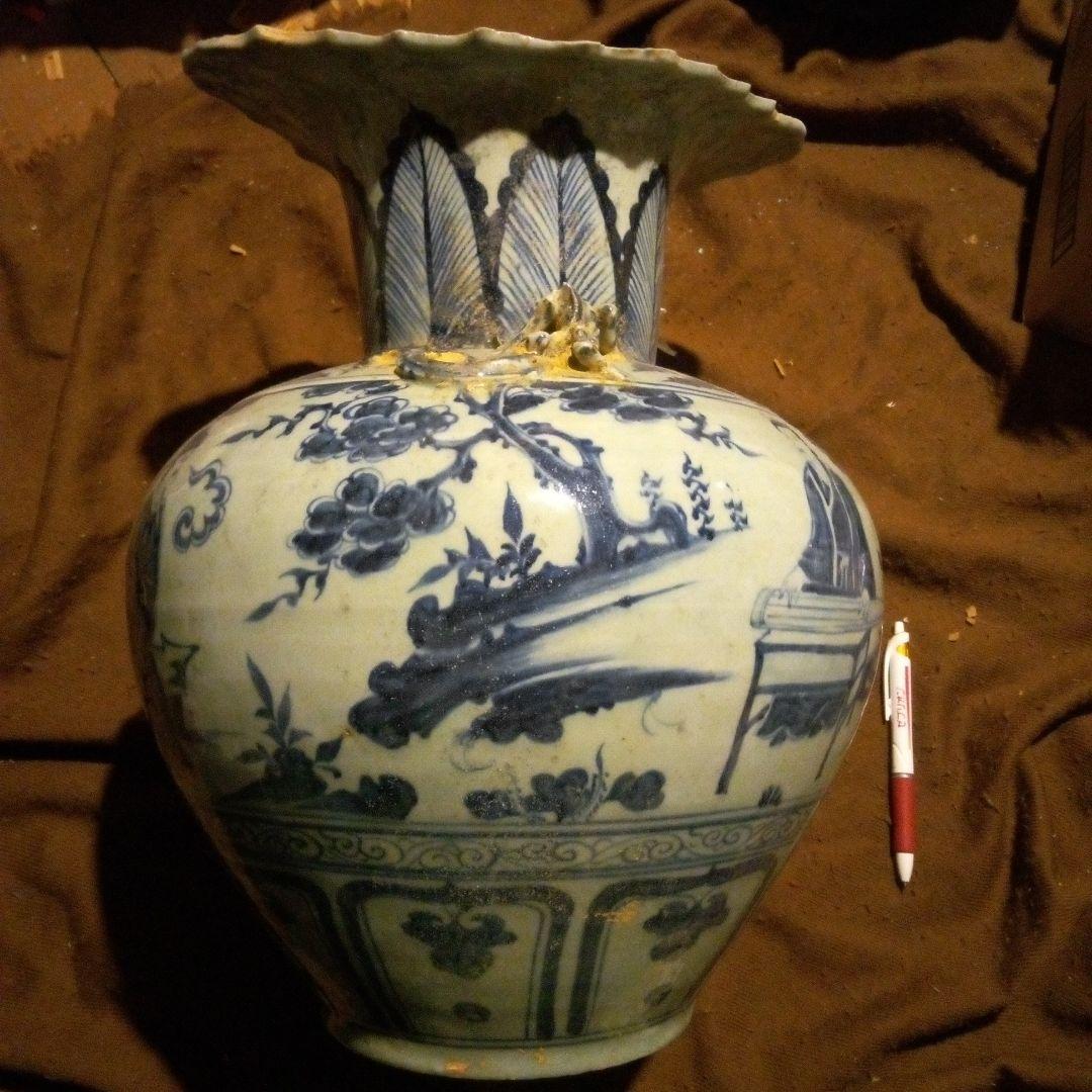 とし　中国陶磁器　元染付　大壺翼