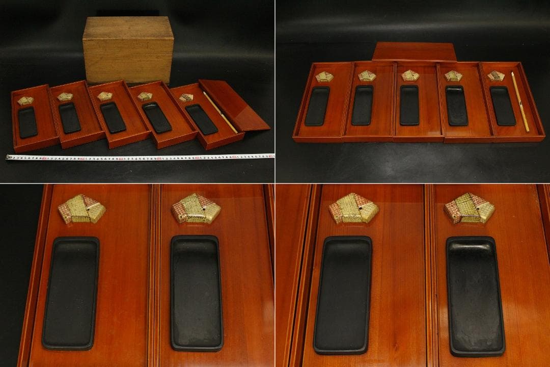 漆 溜塗 重硯 色絵 結び陶水滴(A915)