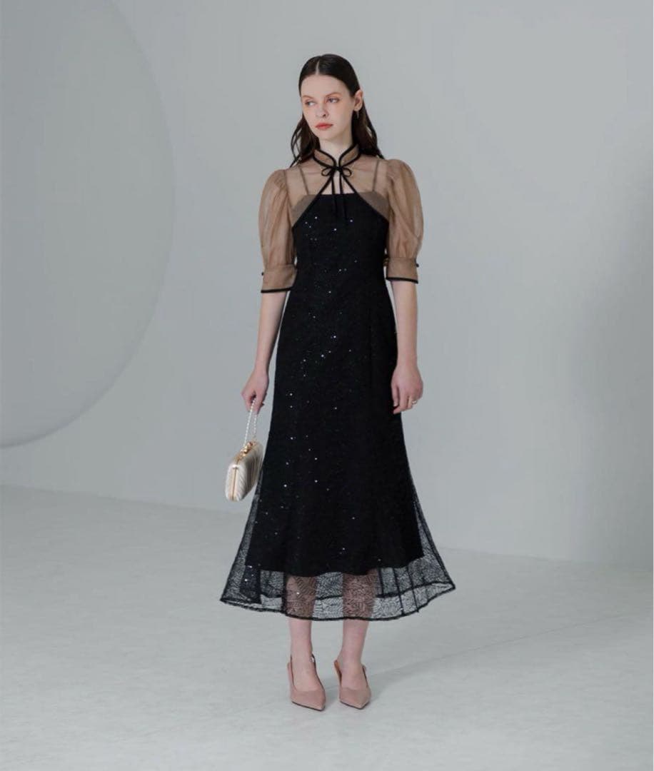 Leja/スパンコール刺繍マーメイドボレロ付きワンピース　ブラック　S