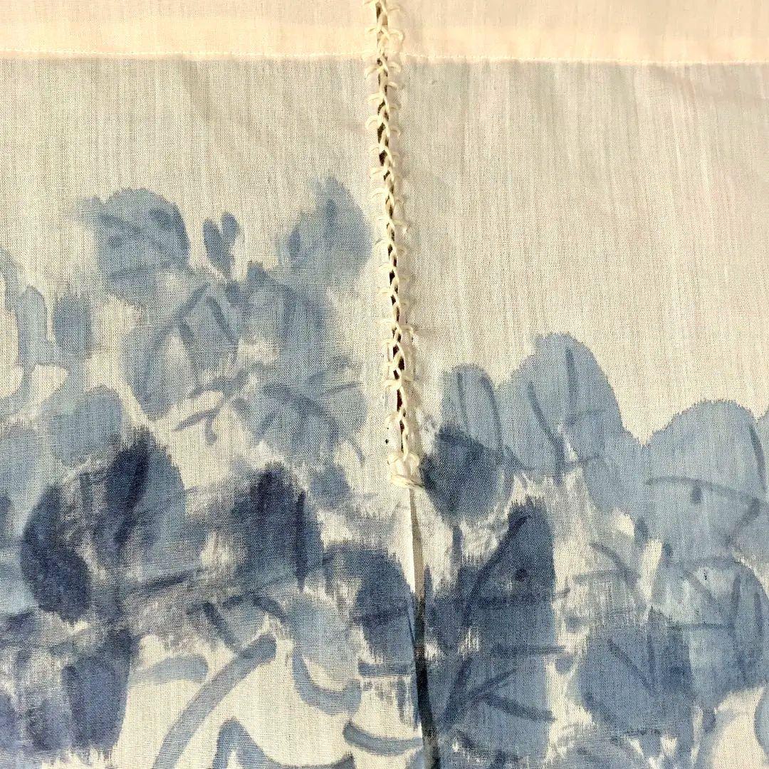 暖簾 本麻 藍墨『薔薇』水墨画家による肉筆 一点物