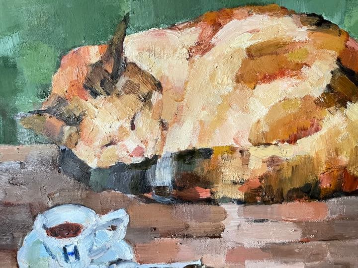 【半額SALE】149,060→ 74,530猫油絵『猫珈琲店』