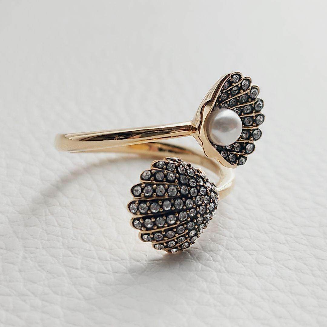 【未使用】スワロフスキー　idyllia　オープンリング　貝　パール 16号