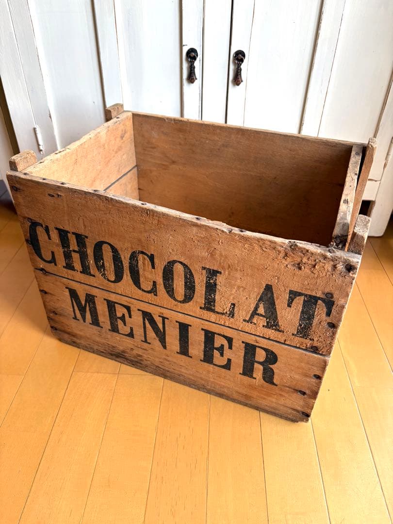 アンティーク　特大　ショコラムニエ　ウッドコンテナ　木箱　ボックス　ステンシル