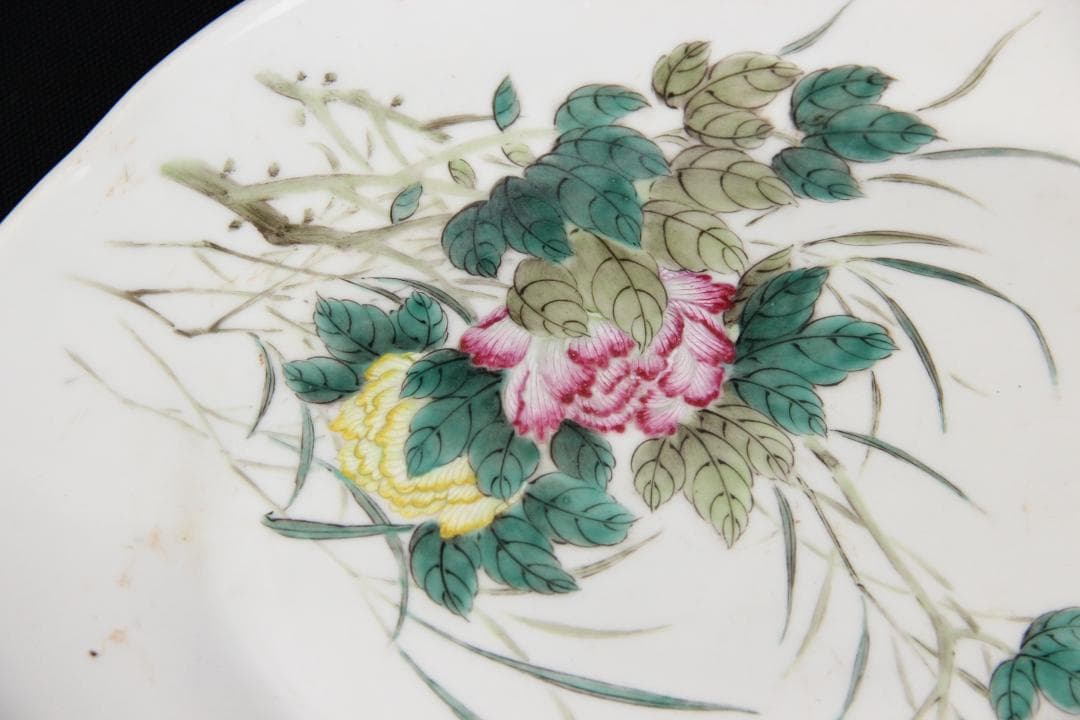 中国　粉彩錦江秋色図　牡丹水鳥文皿　畢伯濤作款　清　民国期　景徳鎮窯　Eo5-5