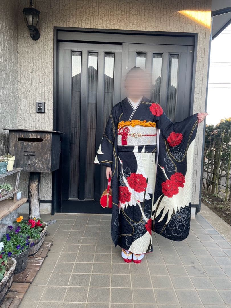 大幅値下げ‼️即発送・美品　正絹 振袖 フルセット 黒 鶴 成人式・前撮り・卒業式