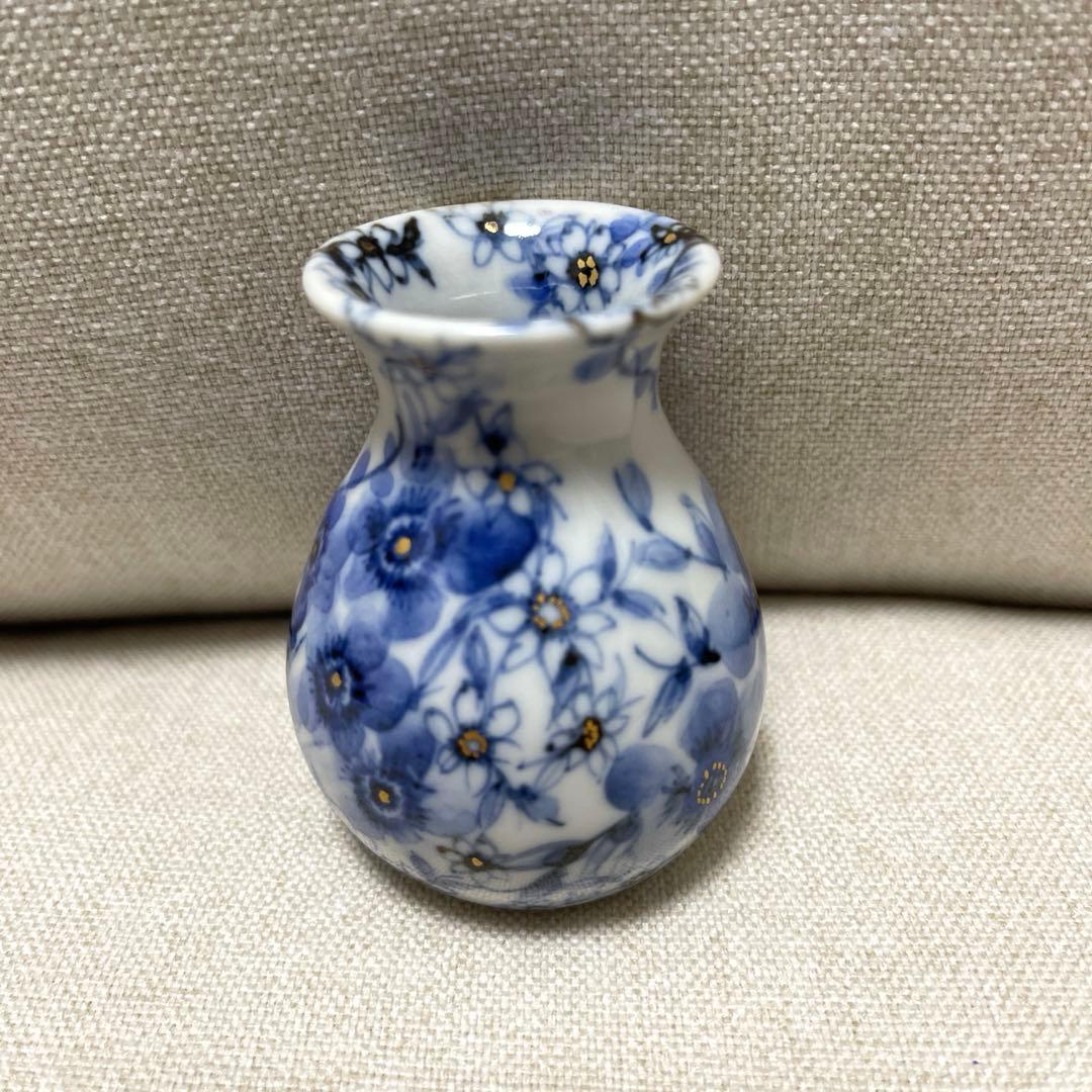 渡辺秀代　染付花舞文小花器　一輪挿し　花器　九谷焼