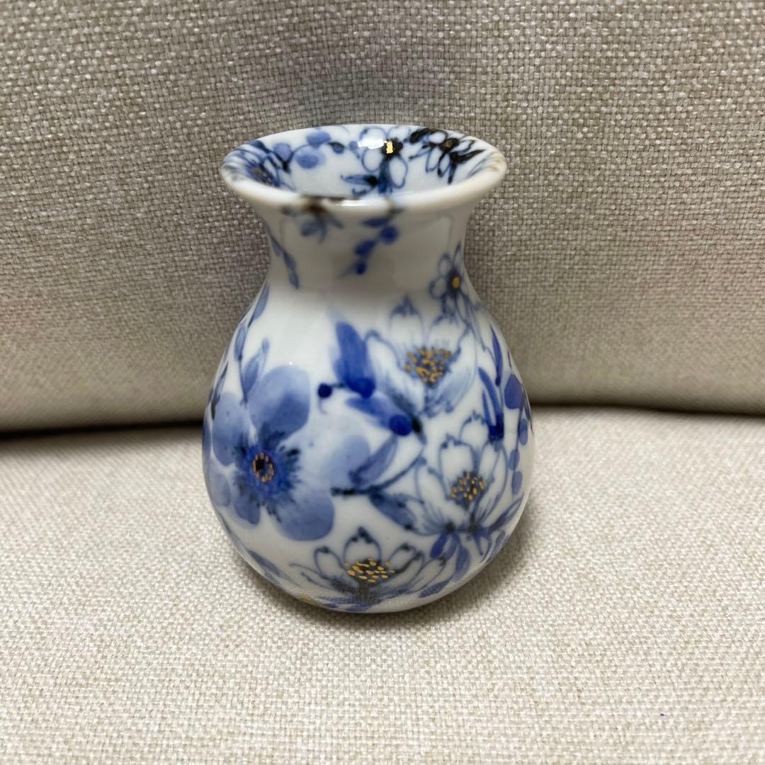 渡辺秀代　染付花舞文小花器　一輪挿し　花器　九谷焼