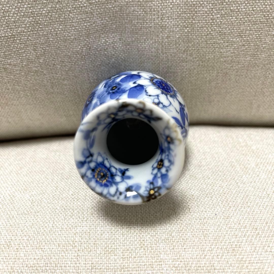 渡辺秀代　染付花舞文小花器　一輪挿し　花器　九谷焼